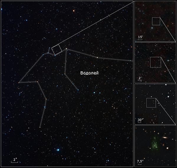 Расположение LAB1 (иллюстрация ESO / A. Fujii / M. Hayes и Digitized Sky Survey 2).