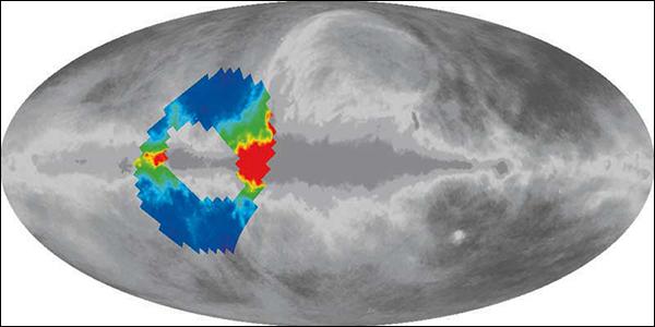 Область неба, изученная ARCADE. Плоскость Млечного Пути проходит по центру изображения. (Иллюстрация НАСА / ARCADE.)