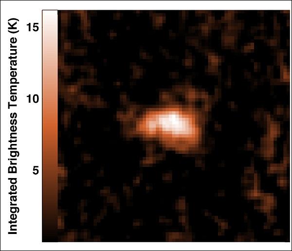 Это сгусток газа может оказаться тусклой карликовой галактикой на орбите Млечного Пути. (Изображение GALFA-HI Team / NAIC / NSF.)